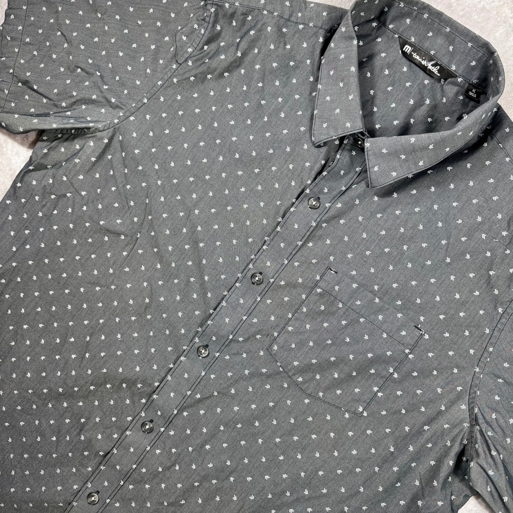 TravisMathew Mens XL Gray Geometric Arrow Print Short Sleeve Button Down Shirt